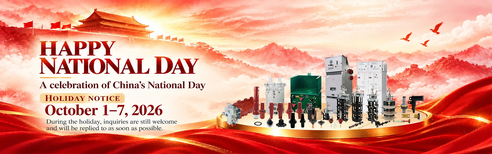 Suvell 2026 China National Day Holiday Notice with Transformer and Switchgear Accessories